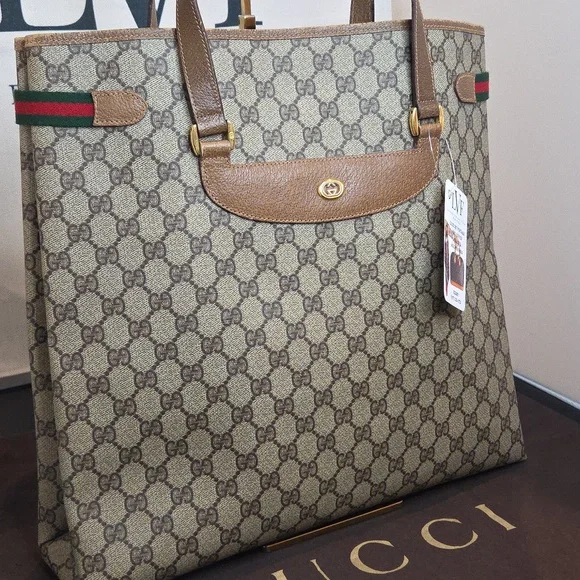 GUCCI 1970's Accessories Collection coated canvas/leather/webbing large tote bag - Picture 6 of 17